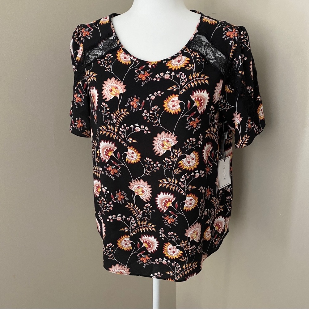 NWT 1. State ‘Wanderlust’ Floral & Lace Blouse
